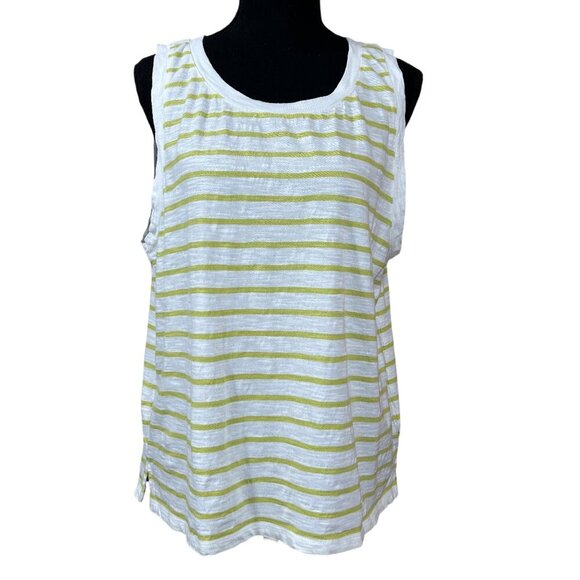 Sigrid Olsen Lime Green White Striped Cotton Tank Top Size XL - Picture 1 of 6